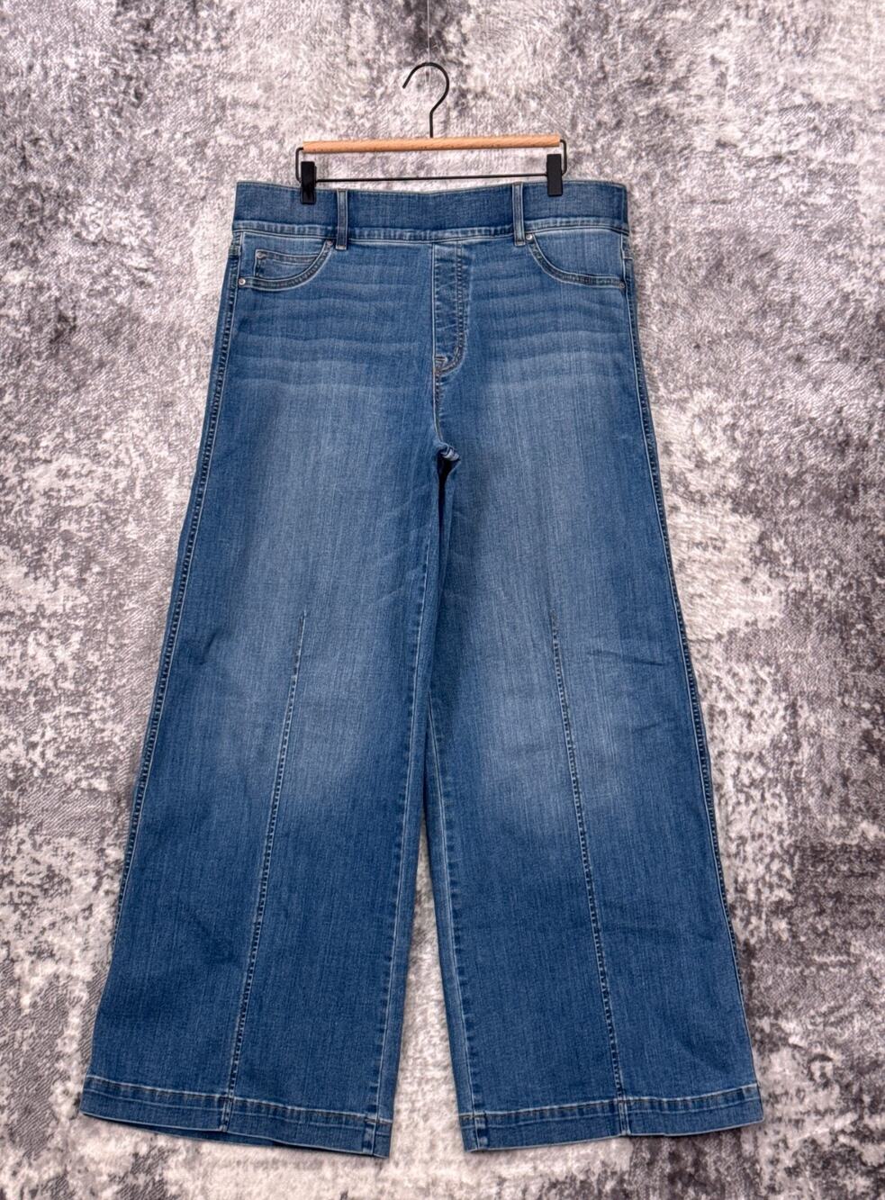 Spanx Jeans 2X Womens Seamed Front Wide Leg Stretch Denim